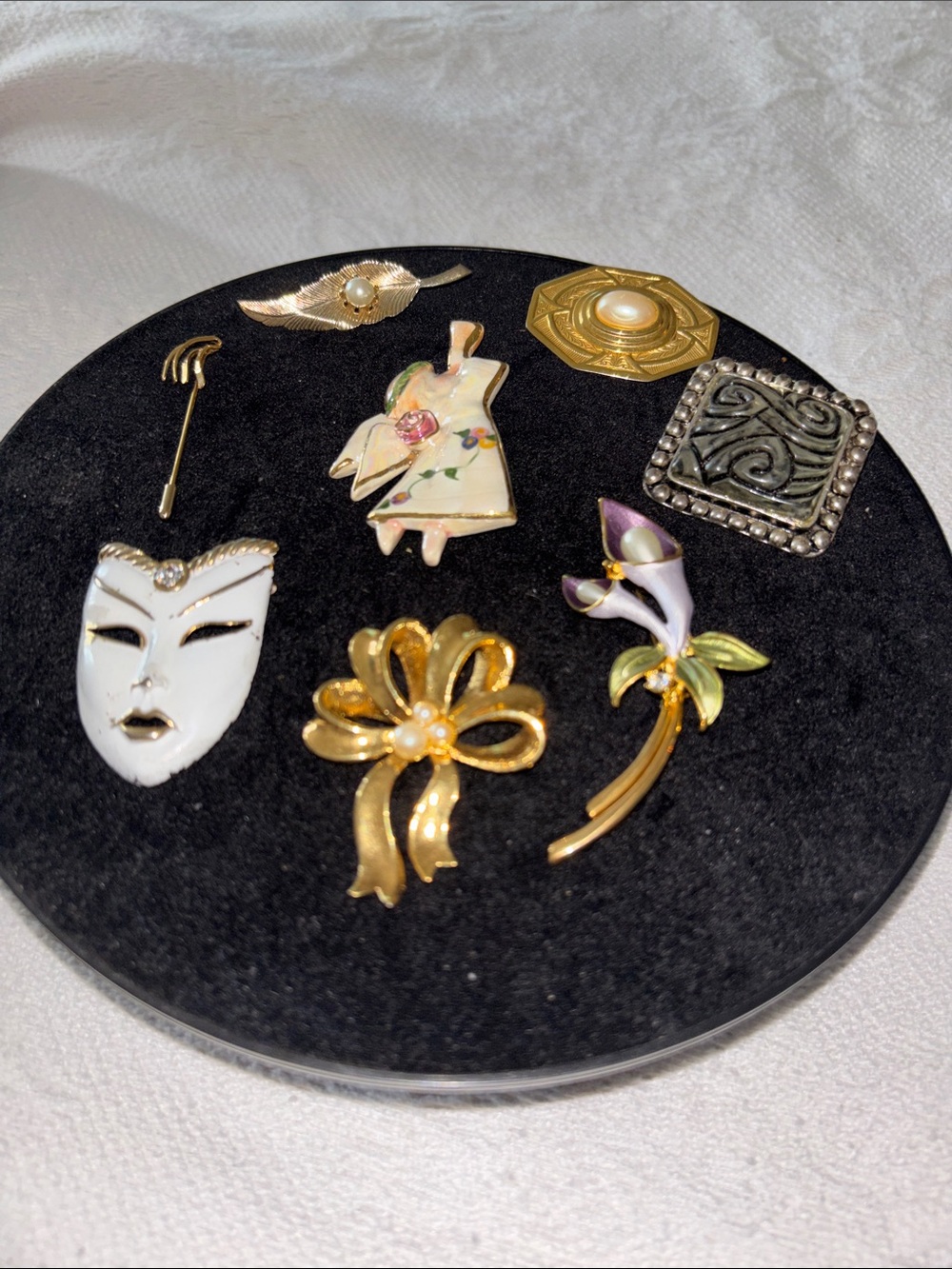 Gold Tone Floral Bow & Enamel Flower Brooch Collection - Women Jewelry